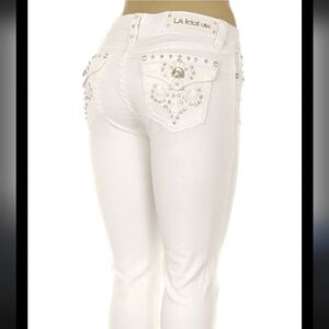 LA Idol White Jeans Crystal Rhinestone Embellished Boot Cut 30 X 34